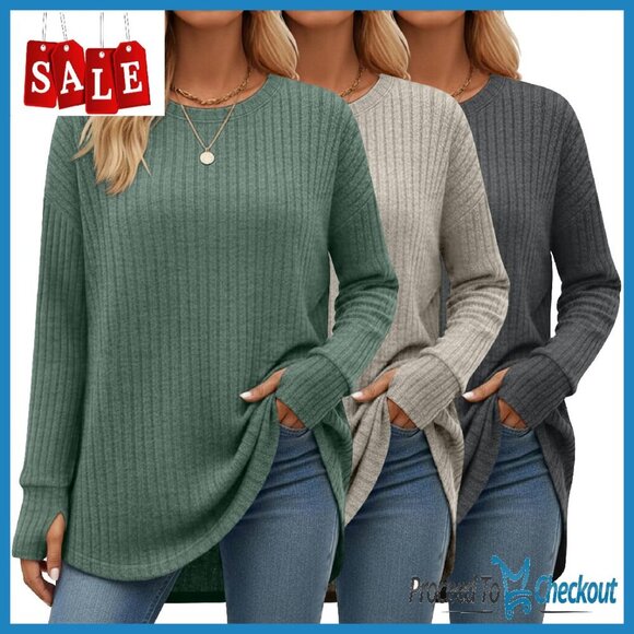 Tops - 3 Pack Long Sleeve Ribbed Tops Thumb Hole Loose Fit Women's Shirts
